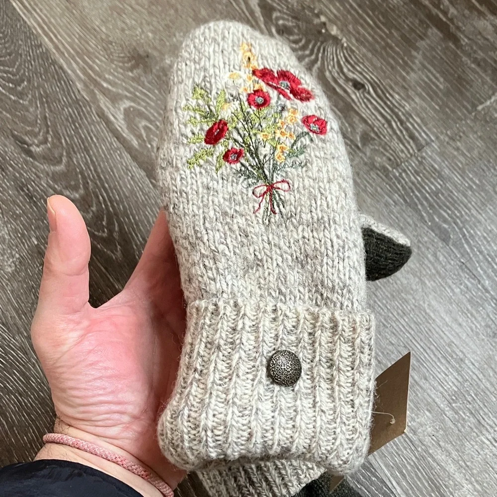 embroidered wool mittens